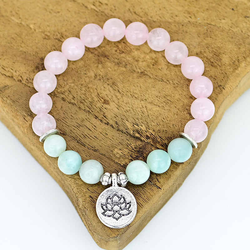 Bracelet quartz rose et amazonite fleur de lotus