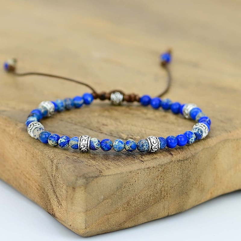 Bracelet lapis lazuli détails ethniques argentés