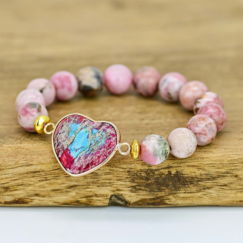 Bracelet rhodonite à pendentif coeur