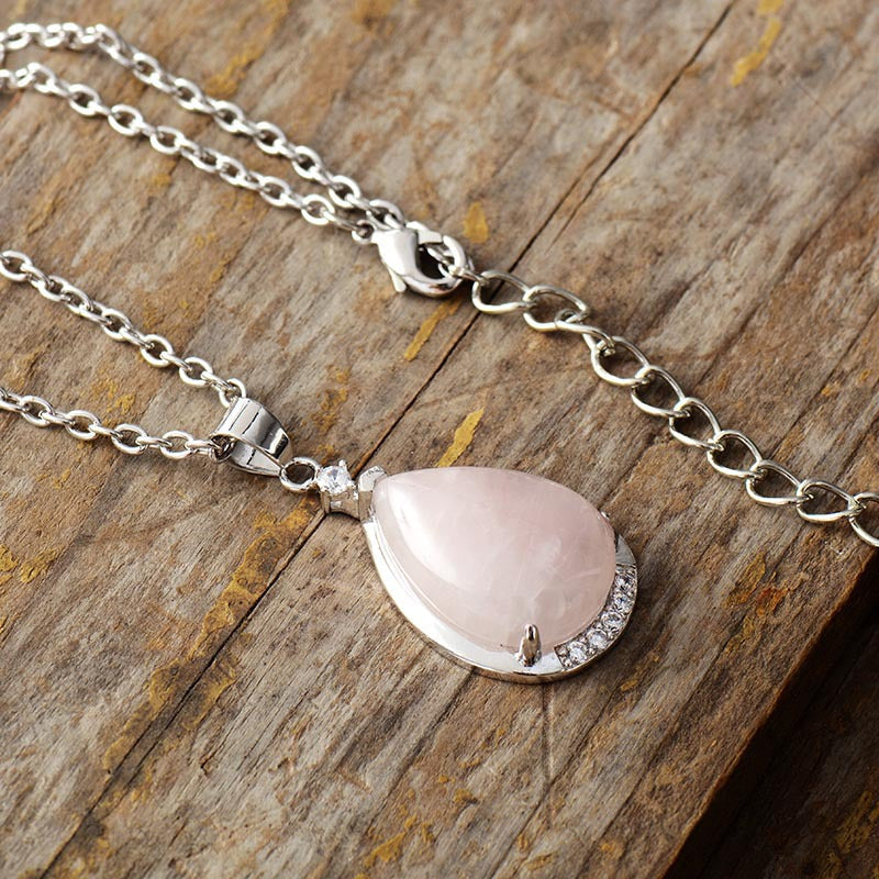 Collier quartz rose géométrique