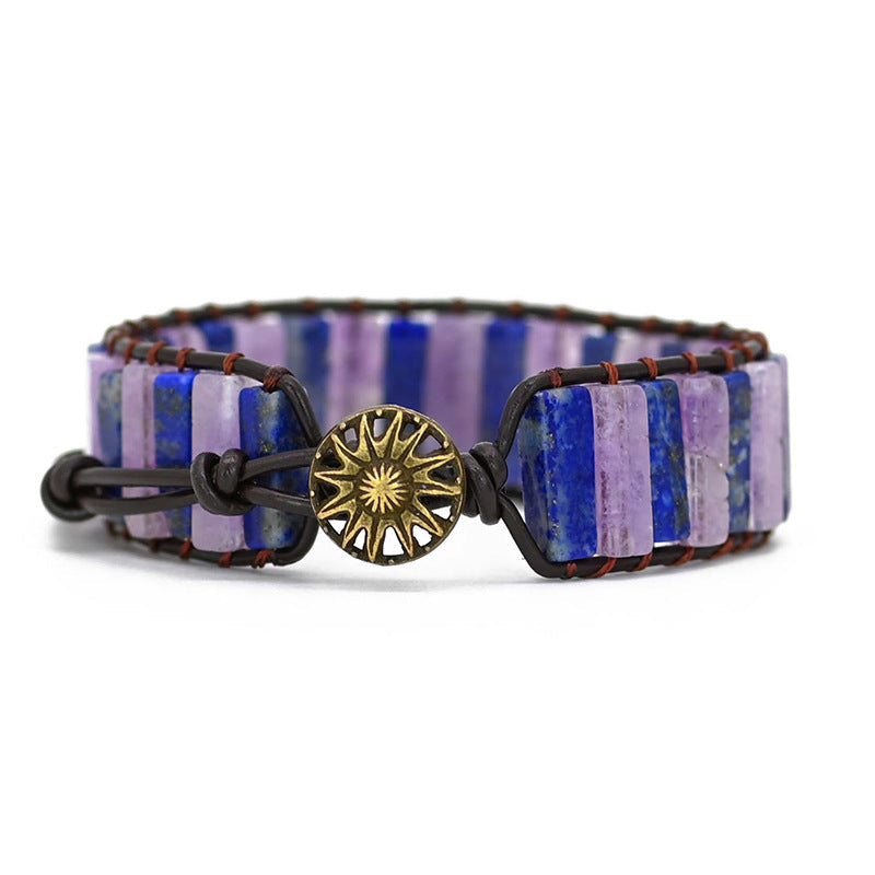 Bracelet améthyste et lapis lazuli en cuir tressé