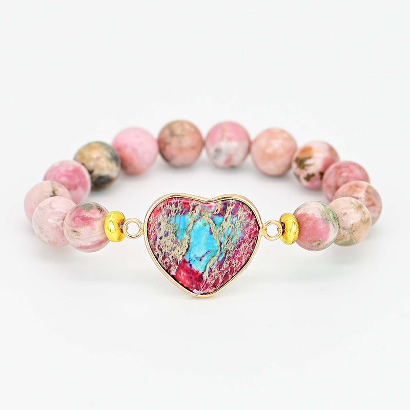 Bracelet rhodonite à pendentif coeur