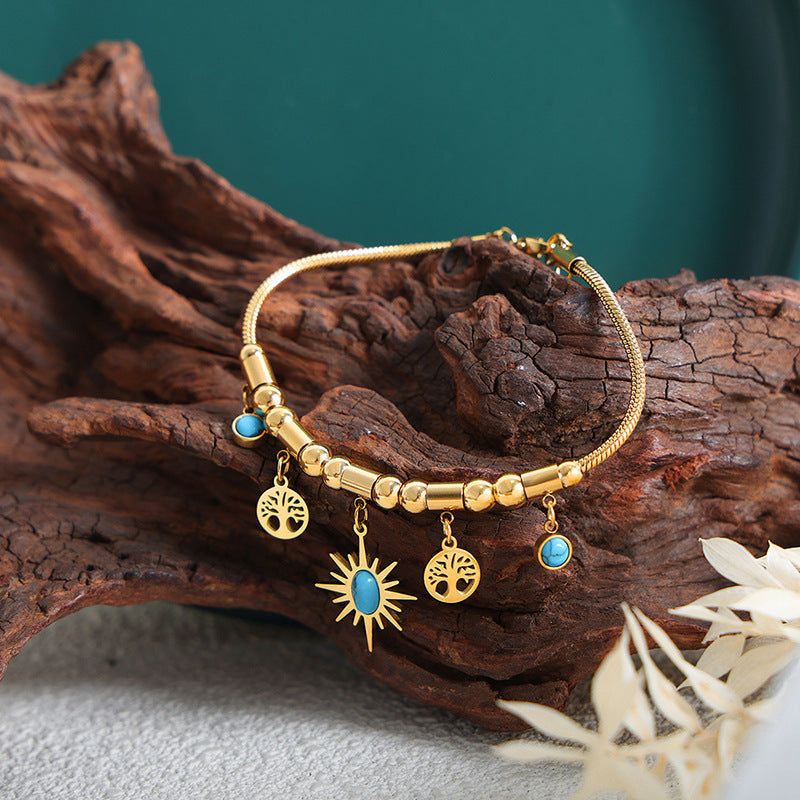 Bracelet turquoise et collier, pendentif soleil