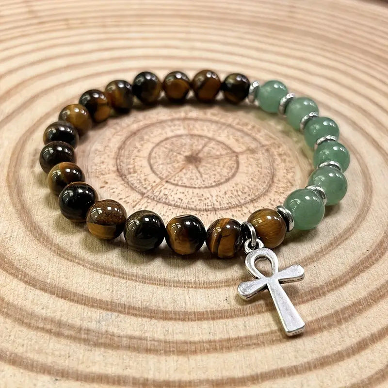 Bracelet oeil de tigre et aventurine verte