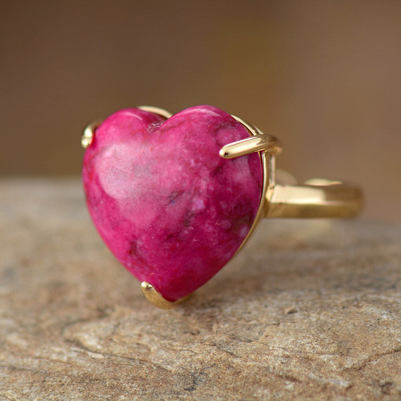 Bague rodonite en forme de cœur