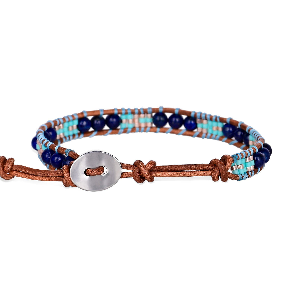 Bracelet lapis lazuli perles forme de riz