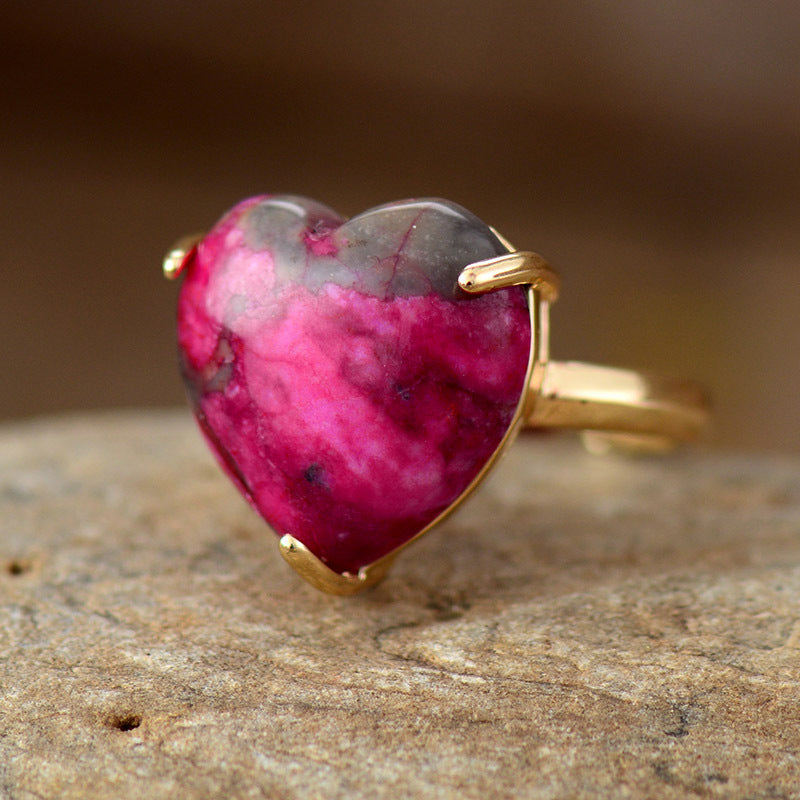 Bague rodonite en forme de cœur