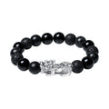 Bracelet obsidienne neige et amulette Pi Xiu