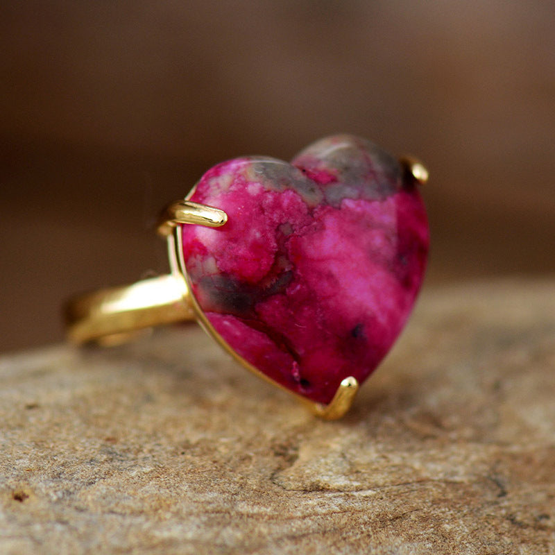 Bague rodonite en forme de cœur