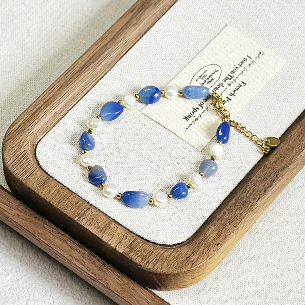 Bracelet aventurine bleue et perles d'eau douce