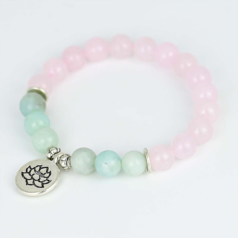 Bracelet quartz rose et amazonite fleur de lotus