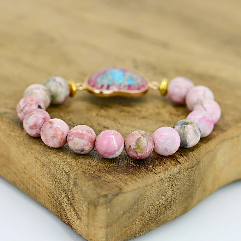 Bracelet rhodonite à pendentif coeur
