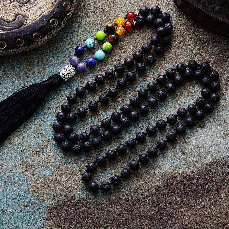 Mala tibétain en pierre volcanique