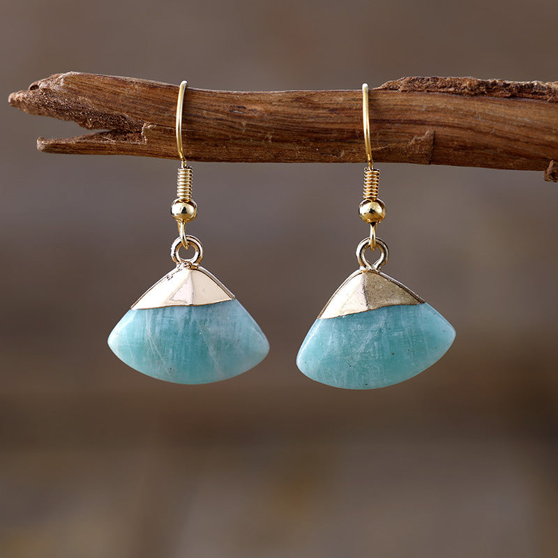 Boucles d'oreilles éventail quartz rose et amazonite