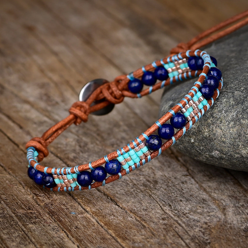 Bracelet lapis lazuli perles forme de riz