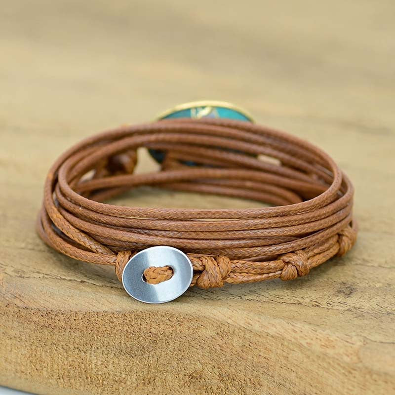 Bracelet turquoise bohème sur cordon marron