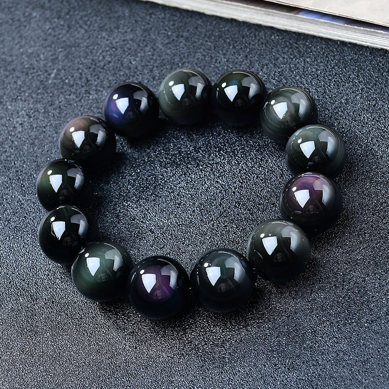 Bracelet obsidienne arc-en-ciel, perles oeil