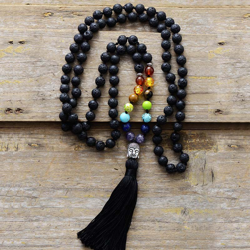 Mala tibétain en pierre volcanique