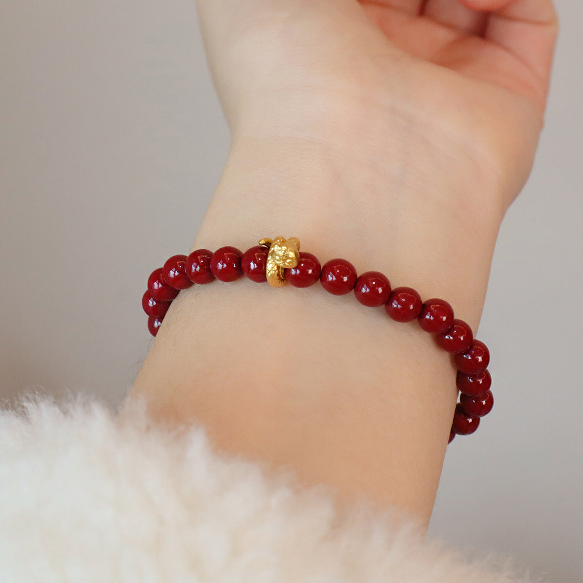 Bracelet jade et cinabre, breloque au choix