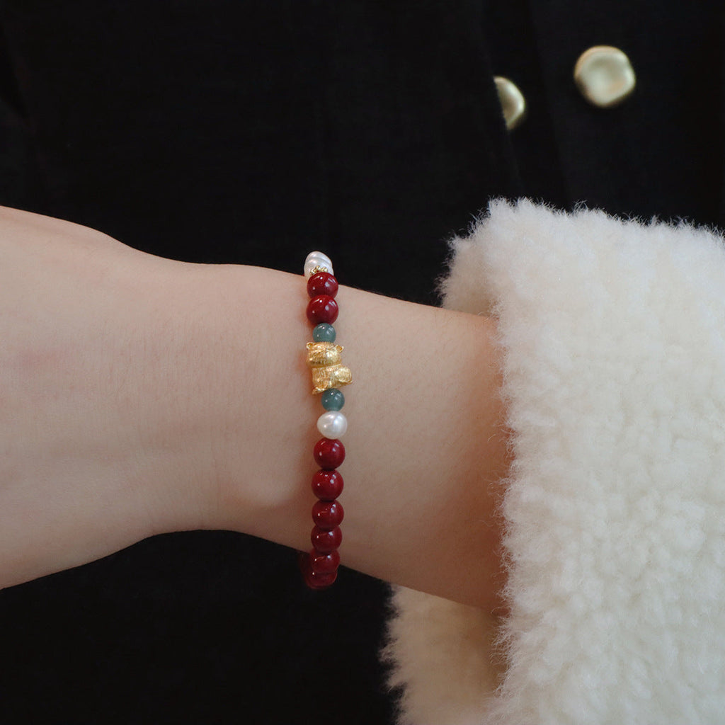 Bracelet jade et cinabre, breloque au choix