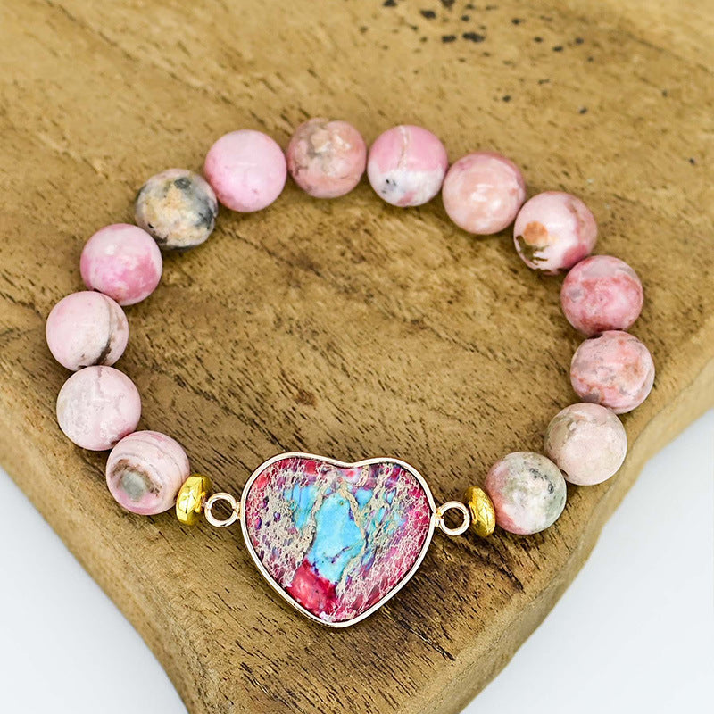 Bracelet rhodonite à pendentif coeur