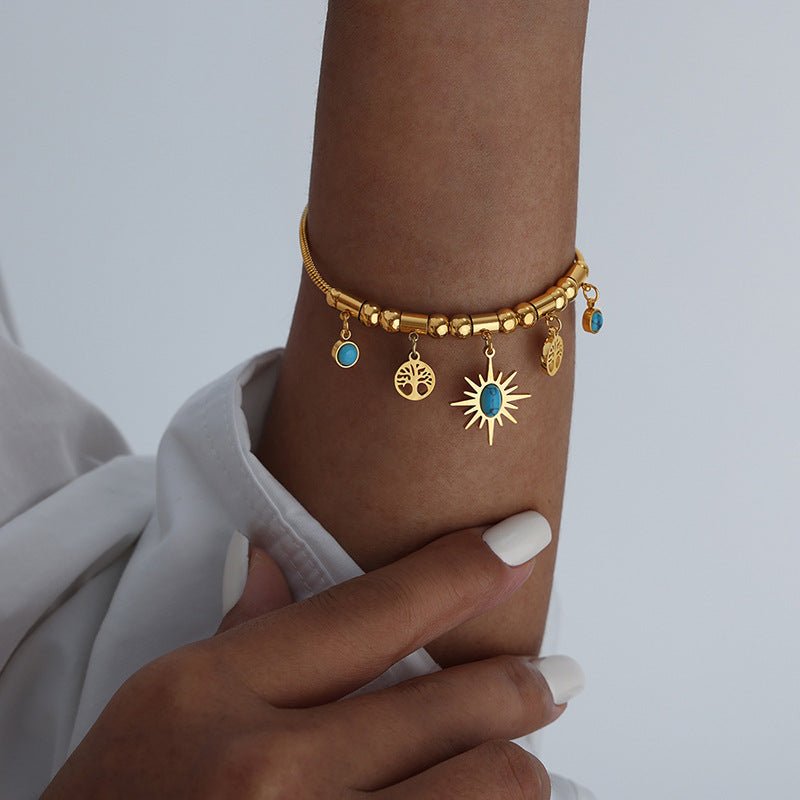 Bracelet turquoise et collier, pendentif soleil