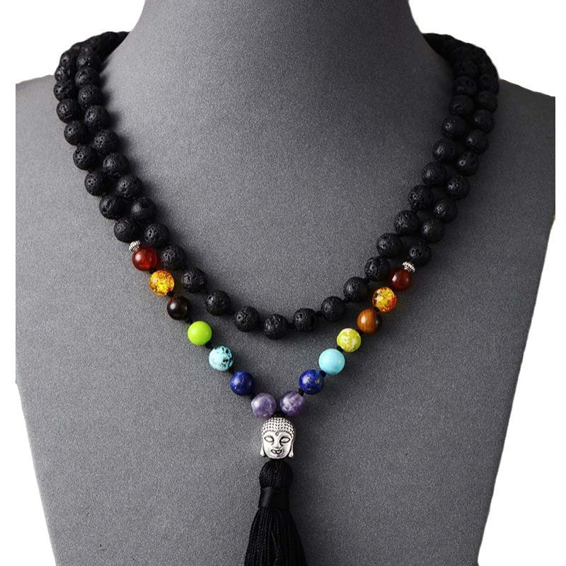 Mala tibétain en pierre volcanique