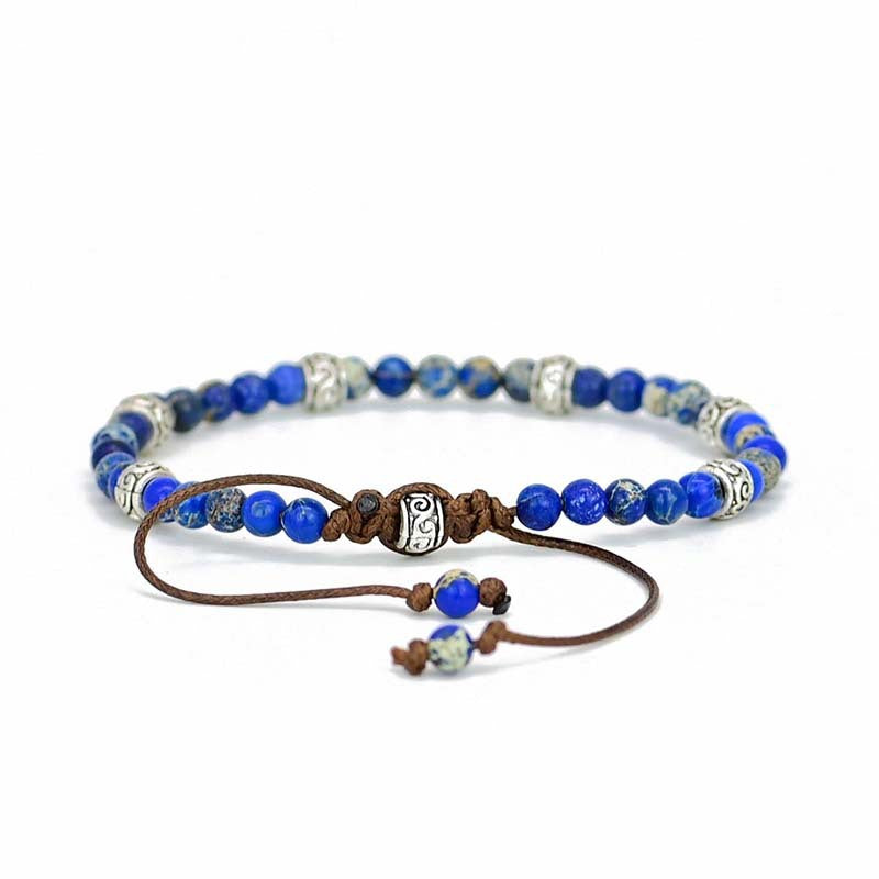 Bracelet lapis lazuli détails ethniques argentés