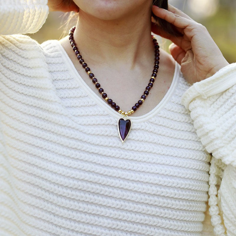 Collier améthyste en forme de coeur