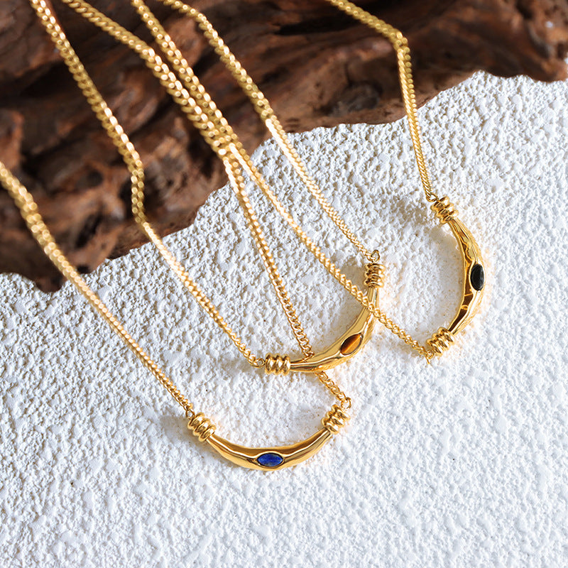 Collier oeil de tigre, agate et lapis-lazuli