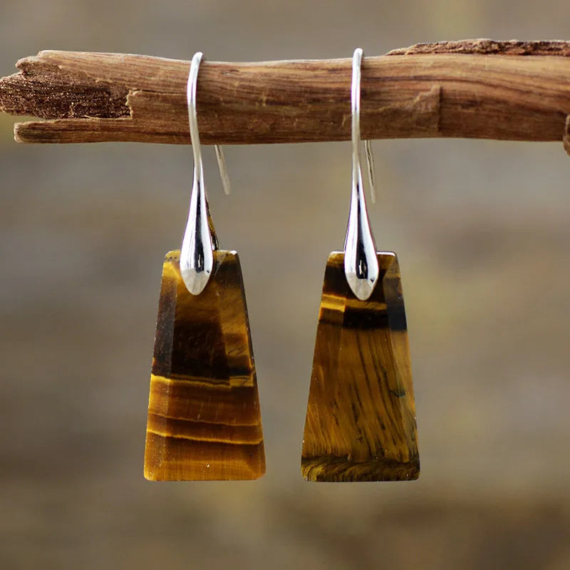 Boucles d'oreilles oeil de tigre géométriques