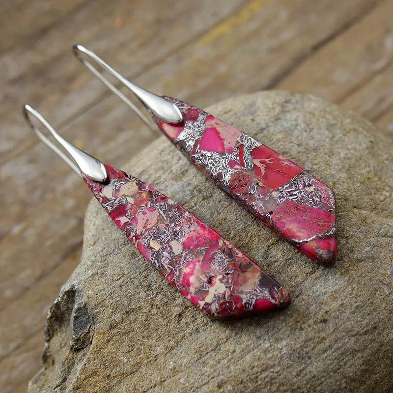 Boucles d'oreilles géométriques agate et cornaline