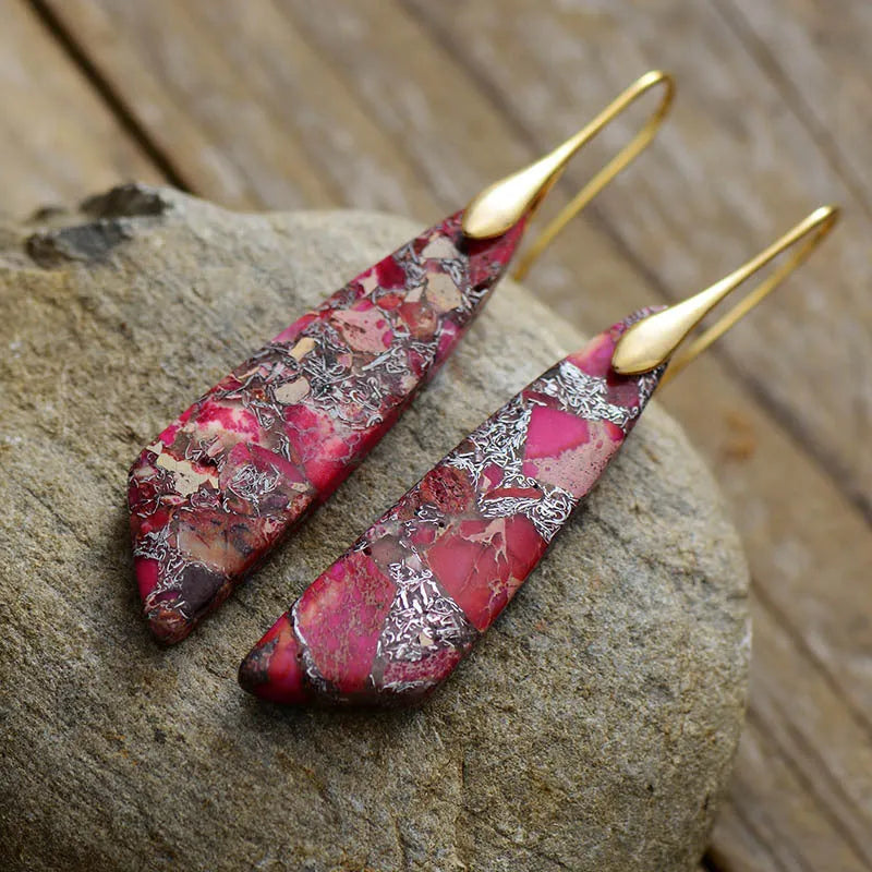 Boucles d'oreilles géométriques agate et cornaline