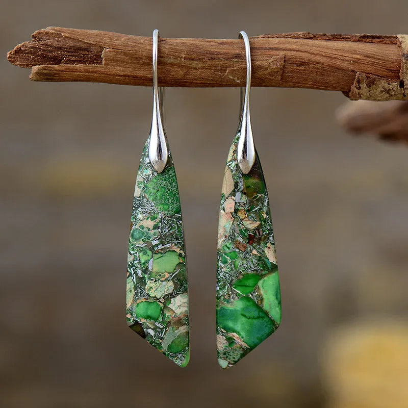 Boucles d'oreilles géométriques en jade vert