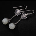 Boucles d'oreilles fleur de lotus en jade blanc