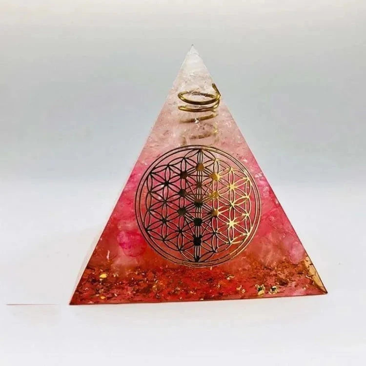 Orgonite pyramide quartz rose et rhodonite