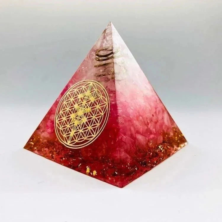 Orgonite pyramide quartz rose et rhodonite