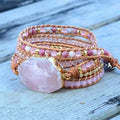 Bracelet quartz rose en cuir tressé
