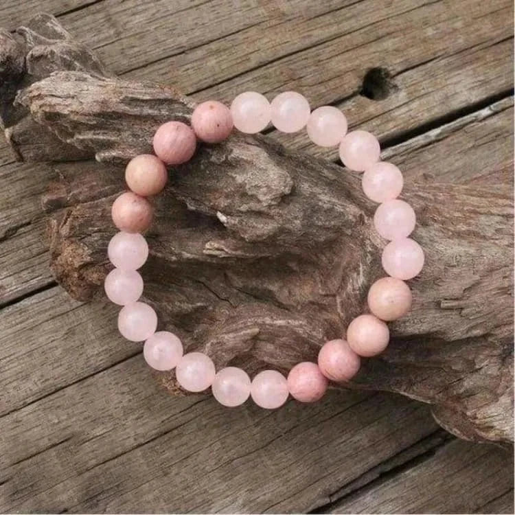 Collier quartz rose et rhodochrosite, mala 108 perles