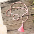 Collier quartz rose et rhodochrosite, mala 108 perles