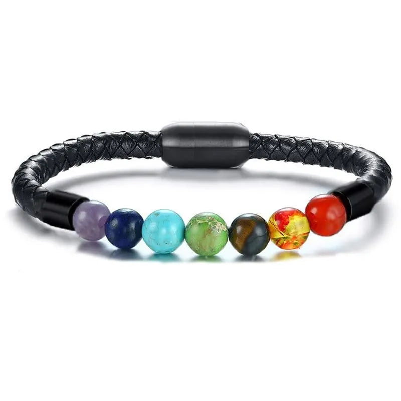 Bracelet 7 chakras en cuir tressé