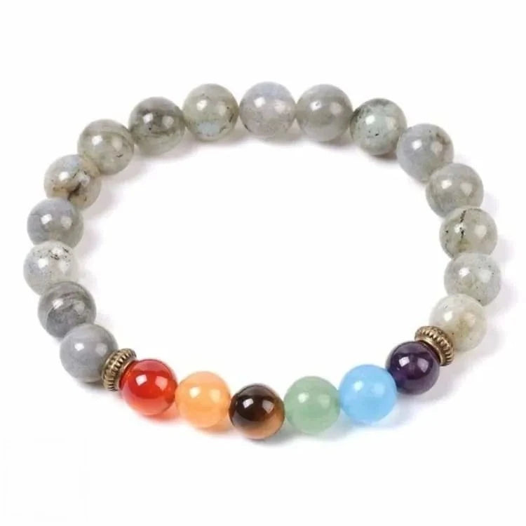 Bracelet 7 chakras en perles de labradorite