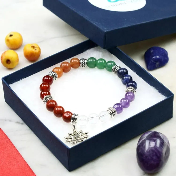 Bracelet 7 chakras et coffret de pierres