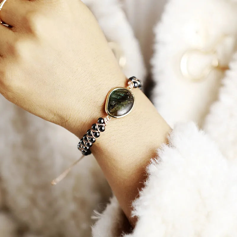 Bracelet labradorite bohème à double rang