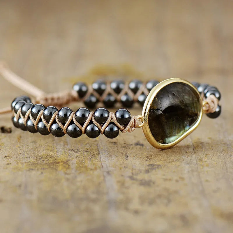 Bracelet labradorite bohème à double rang