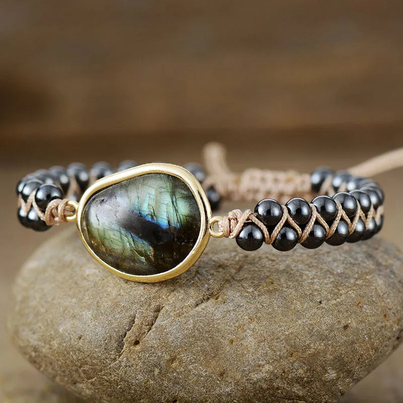 Bracelet labradorite bohème à double rang