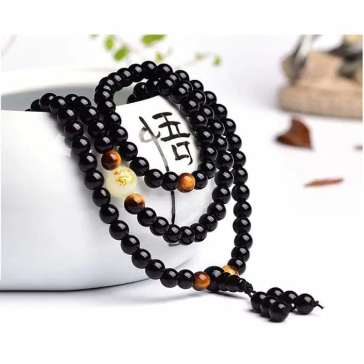 Mala tibétain obsidienne 108 perles