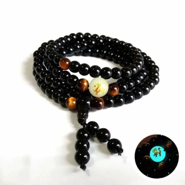 Mala tibétain obsidienne 108 perles