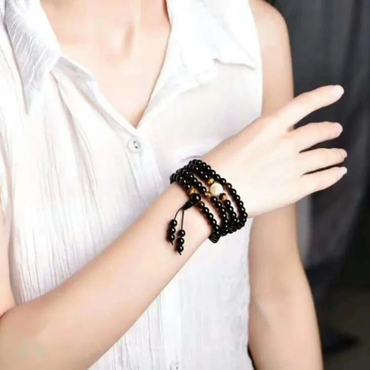 Mala tibétain obsidienne 108 perles