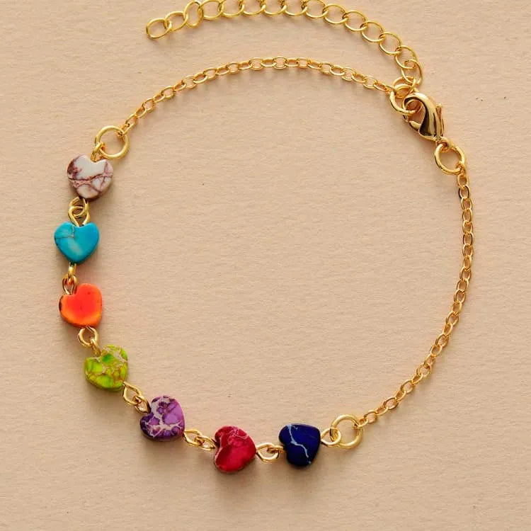 Bracelet 7 chakras à cœurs